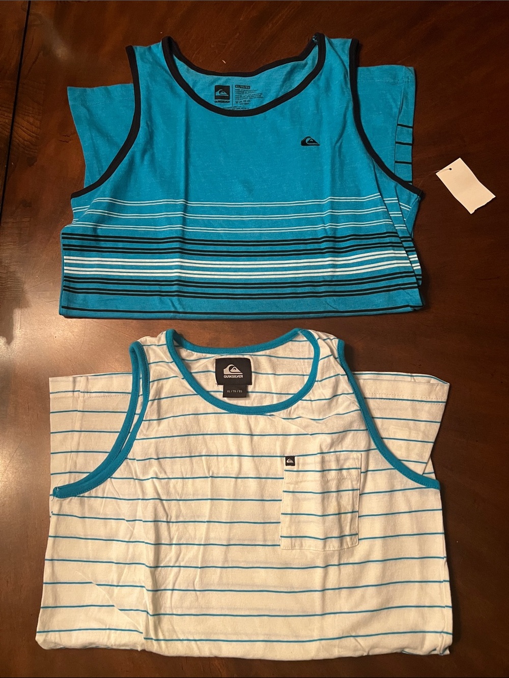 Quiksilver Boys' Teal & White Striped Tank Tops (2-Pack)